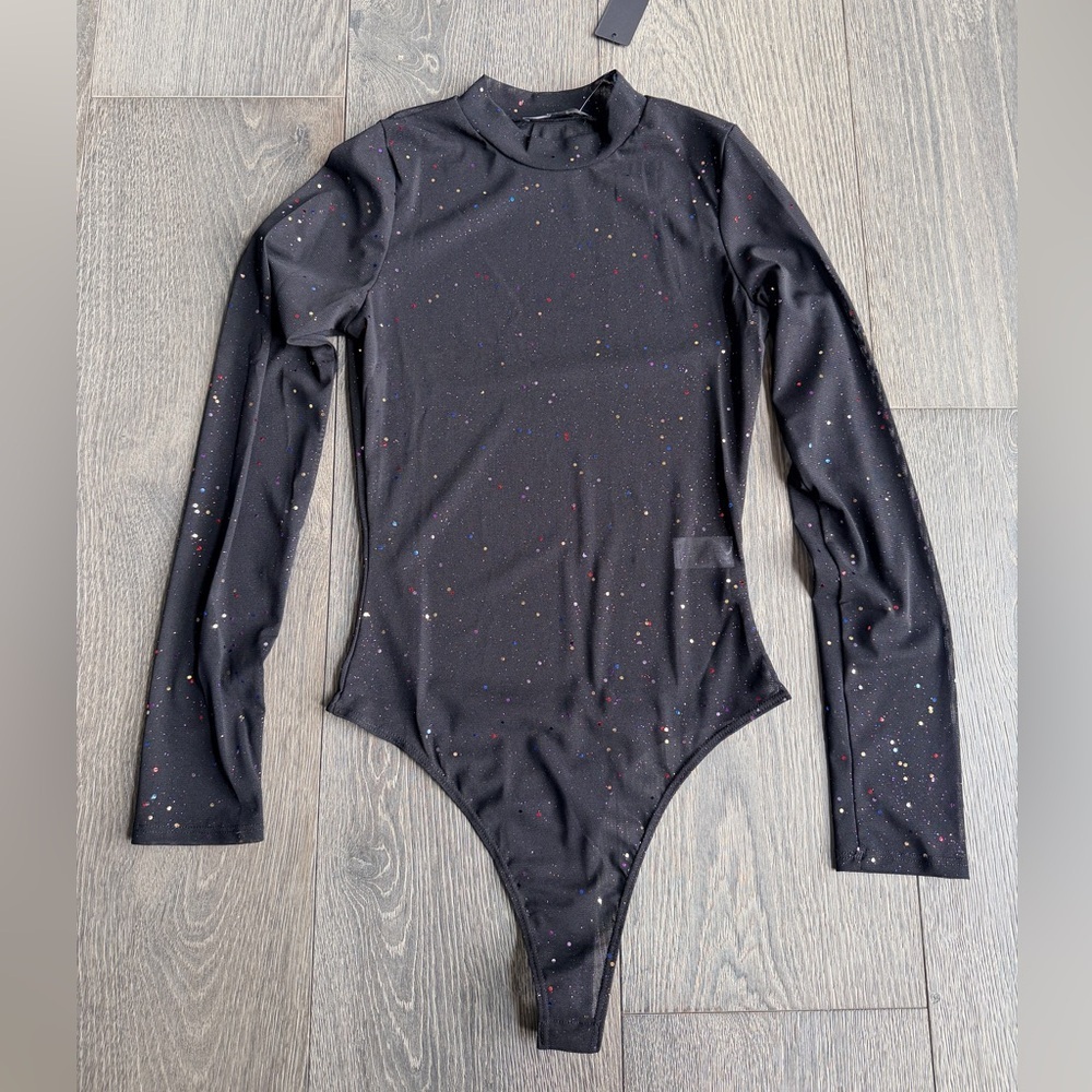 Lulus Strike an Attitude Mesh Multi Embellished Mesh Bodysuit in Black Size XS